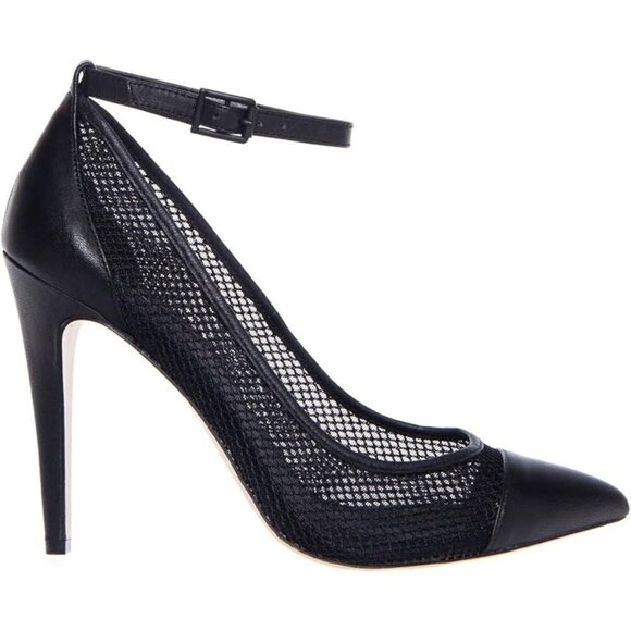 BCBGeneration Cynthia Mesh Pointed Toe Ankle Strap Pump Black Leather 8.5 M - Picture 15 of 16